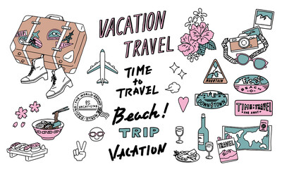 Travel motifs vector line illustrations.旅行・海外旅行の線画イラスト素材 © Miyata illustrations