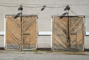 Two large wooden gates.