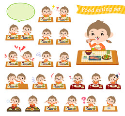食事に関するさるの女の子のセット