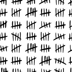 Tally mark seamless pattern on a white background. Hand drawn vector illustration