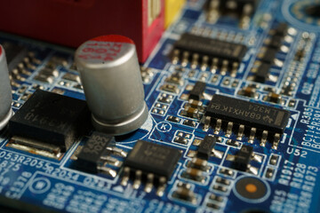 Fototapeta na wymiar close up of electronic circuit hardware computer