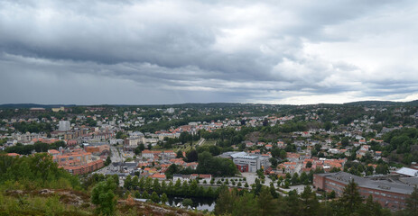 Fototapeta premium Halden aerial panoramic view from Fortress Fredriksen. Halden,Norway