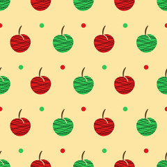 Green and red textured apples repeat pattern design