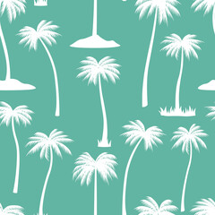 Fototapeta na wymiar Seamless pattern palm trees silhouettes white vector illustration 