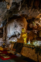 Wat tham Pu Wa temple in the cave in Kanchanaburi, Thailand