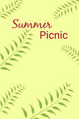 Vector background for summer picnic. Light coloured background, silhouettes of plants.