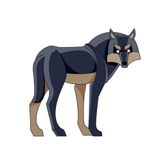 Obraz premium Black Wolf or Timber wolf Canis lupus standing and looking back. Wildlife scene. Cartoon character of a dangerous mammal animal. Vector flat style illustration isolated on a white background