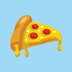 Single cheese pizza flat design cartoon illustration style with color and shadow detail vector