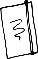 Sketch of a sketchbook with an elastic band.Black-and-white hand-drawn illustration. Notepad, notebook, diary, book.