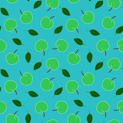 Green apple and leaf repeat pattern vector illustration