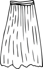 Women's long skirt. Black and white sketch, fashion design. A vector illustration drawn by hand.