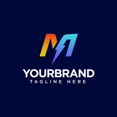 Fototapeta premium M Letter Logo Design With Lighting Thunder Bolt. Electric Bolt Letter Logo Vector Illustration