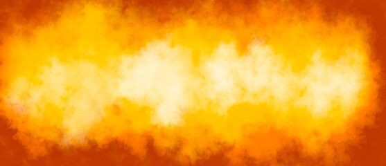 Autumn watercolor background. Orange, yellow color texture. Grunge distressed wallpaper. Fall season painting. Halloween background. Pumpkins color boarder. Happy Holiday concept. Thanksgiving. © Nalinee