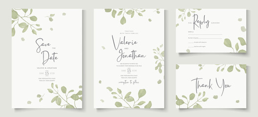 Beautiful soft floral and leaves wedding invitation card design