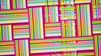 Abstraction about the rectangle - crazy colors. Crazy world of mathematical figures, rectangles, rectangles everywhere, crazy colors shimmering with every move. It's crazy. Rendering 3D