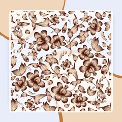 Vintage flower and butterfly sepia ornate seamless pattern vector illustration