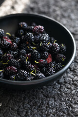 Summer fresh mulberry fruit. Healthy berries with vitamin C and antioxidants. Close-up, macro. fresh mulberry bowl. Mulberry background