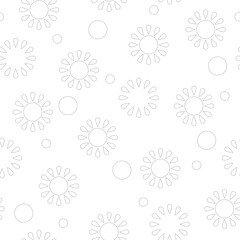 Seamless pattern with gray linear icons of sun isolated on white background. 