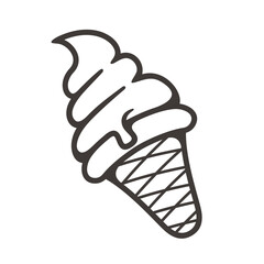 anilla ice cream cone simple black line art cartoon style illustration style vector