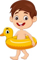 Cartoon little boy with inflatable duck ring