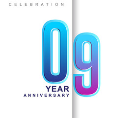 9th Years Anniversary with colorful design. Applicable for brochure, flyer, Posters, web and Banner Designs, anniversary celebration