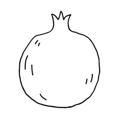 Fruit doodle pomegranate. Fresh, healthy, tropical food. Hand drawn illustration. 