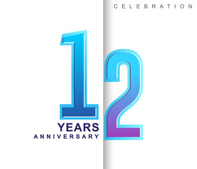 12th Years Anniversary with colorful design. Applicable for brochure, flyer, Posters, web and Banner Designs, anniversary celebration