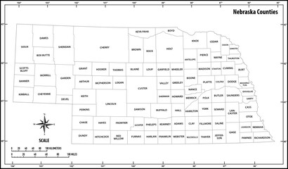 Nebraska state outline administrative and political vector map in black and white