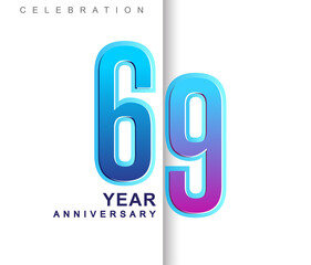 69th Years Anniversary with colorful design. Applicable for brochure, flyer, Posters, web and Banner Designs, anniversary celebration