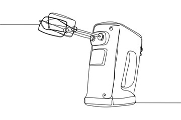Continuous one line of handheld electric mixer in silhouette on a white background. Linear stylized.Minimalist.