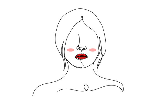 Continuous one line of beautiful woman girl face in silhouette on a white background. Linear stylized.Minimalist.