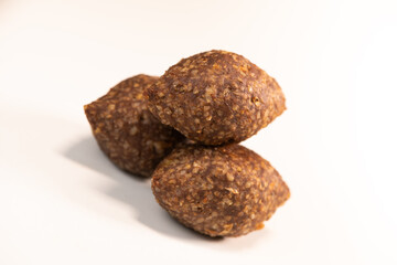 Traditional kebbe and pita bread on big round plate in lebanese restaurant. High quality photo