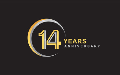 Obraz premium 14th years anniversary golden and silver color with circle ring isolated on black background for anniversary celebration event
