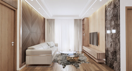 Modern interior of living room.3D illustration