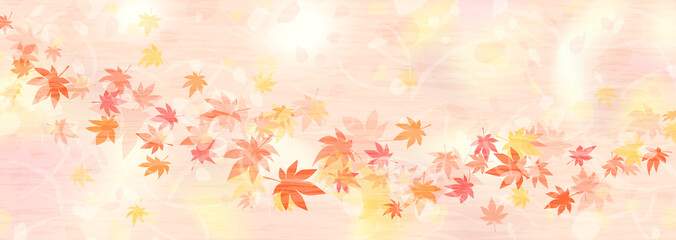 Obraz na płótnie Canvas 秋色に染まった楓の葉が宙を舞う背景イラスト