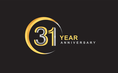 31st years anniversary golden and silver color with circle ring isolated on black background for anniversary celebration event