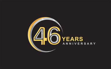 46th years anniversary golden and silver color with circle ring isolated on black background for anniversary celebration event