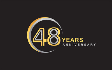 48th years anniversary golden and silver color with circle ring isolated on black background for anniversary celebration event