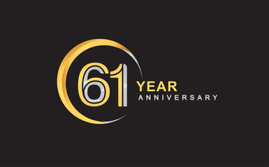 61st years anniversary golden and silver color with circle ring isolated on black background for anniversary celebration event