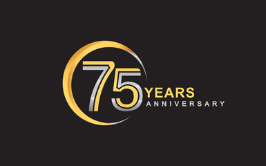 75th years anniversary golden and silver color with circle ring isolated on black background for anniversary celebration event