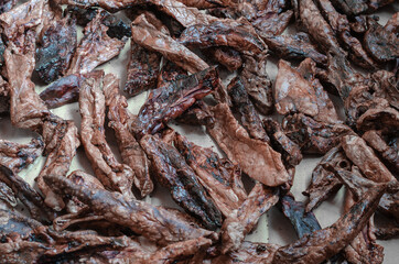 Dried healthy treats for pets. Beef lungs. Treats for pampering
