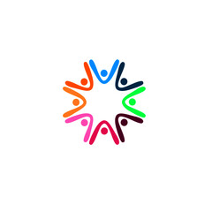 COLORFUL PEOPLE TOGETHER SIGN, SYMBOL, LOGO, ART ISOLATED ON WHITE
