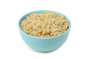 Bowl of fresh oatmeal isolated on white background