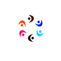 COLORFUL PEOPLE TOGETHER SIGN, SYMBOL, LOGO, ART ISOLATED ON WHITE