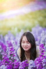 Teenager in a beautiful Margaret flower field,
