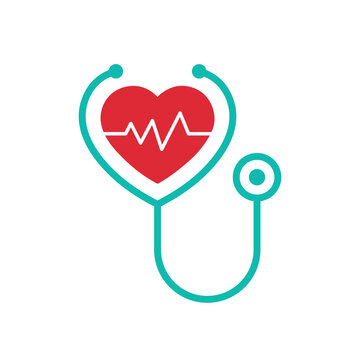 Stethoscope with heartbeat pulse icon, Medical healthy cardiogram concept design for logo, apps, UI and websites, Isolated on white background, Vector illustration