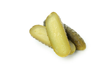 Fresh green pickles isolated on white background