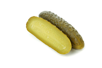 Fresh green pickles isolated on white background