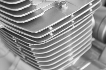 Motorcycle engine background. Air cooled internal combustion engine for motorcycle, snowmobile or...