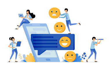give emoticons in comment for feedback and satisfaction of apps service. vector illustration concept can be use for landing page, template, ui ux, web, mobile app, poster, banner, website, flyer, ads